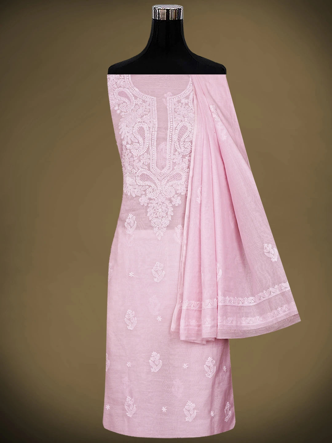 Ada Hand Embroidered Pink Chanderi Lucknowi Chikankari Unstitched Suit Piece 01A932550