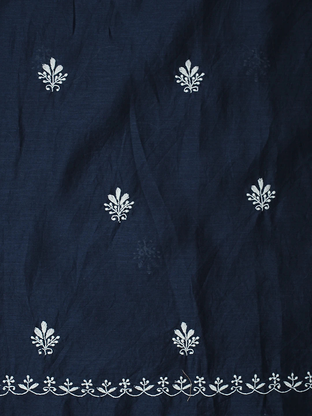 Ada Hand Embroidered Navy Blue Chanderi Lucknowi Chikankari Unstitched Kurta Dupatta Set 01A918291