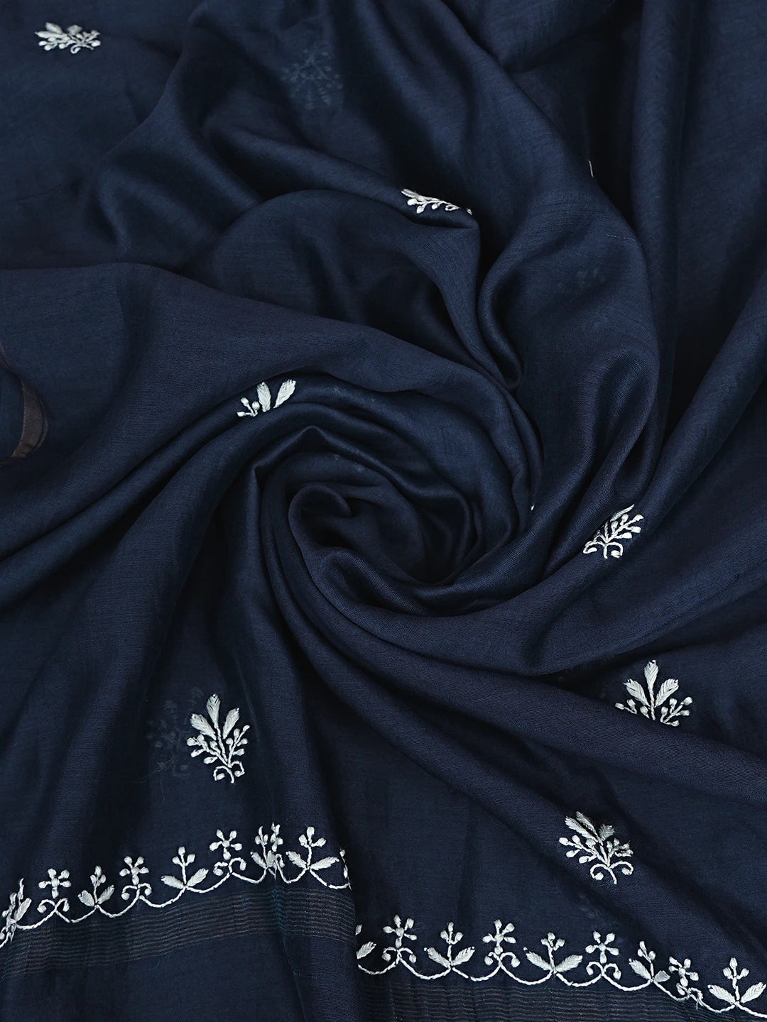 Ada Hand Embroidered Navy Blue Chanderi Lucknowi Chikankari Unstitched Kurta Dupatta Set 01A918291