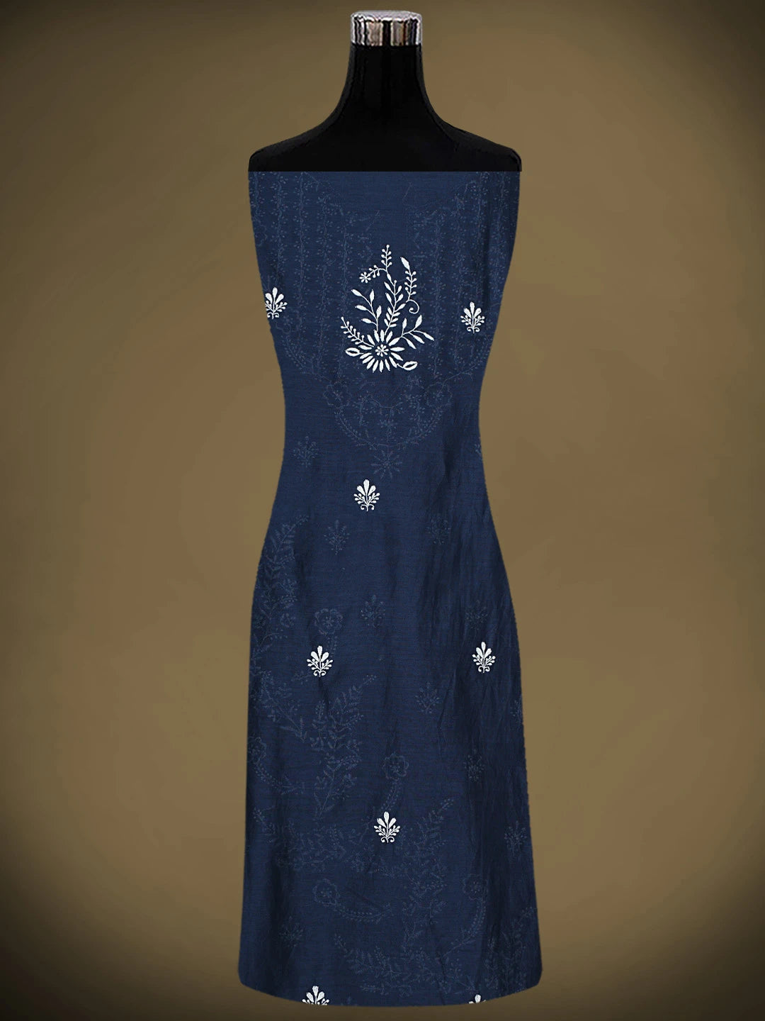 Ada Hand Embroidered Navy Blue Chanderi Lucknowi Chikankari Unstitched Kurta Dupatta Set 01A918291