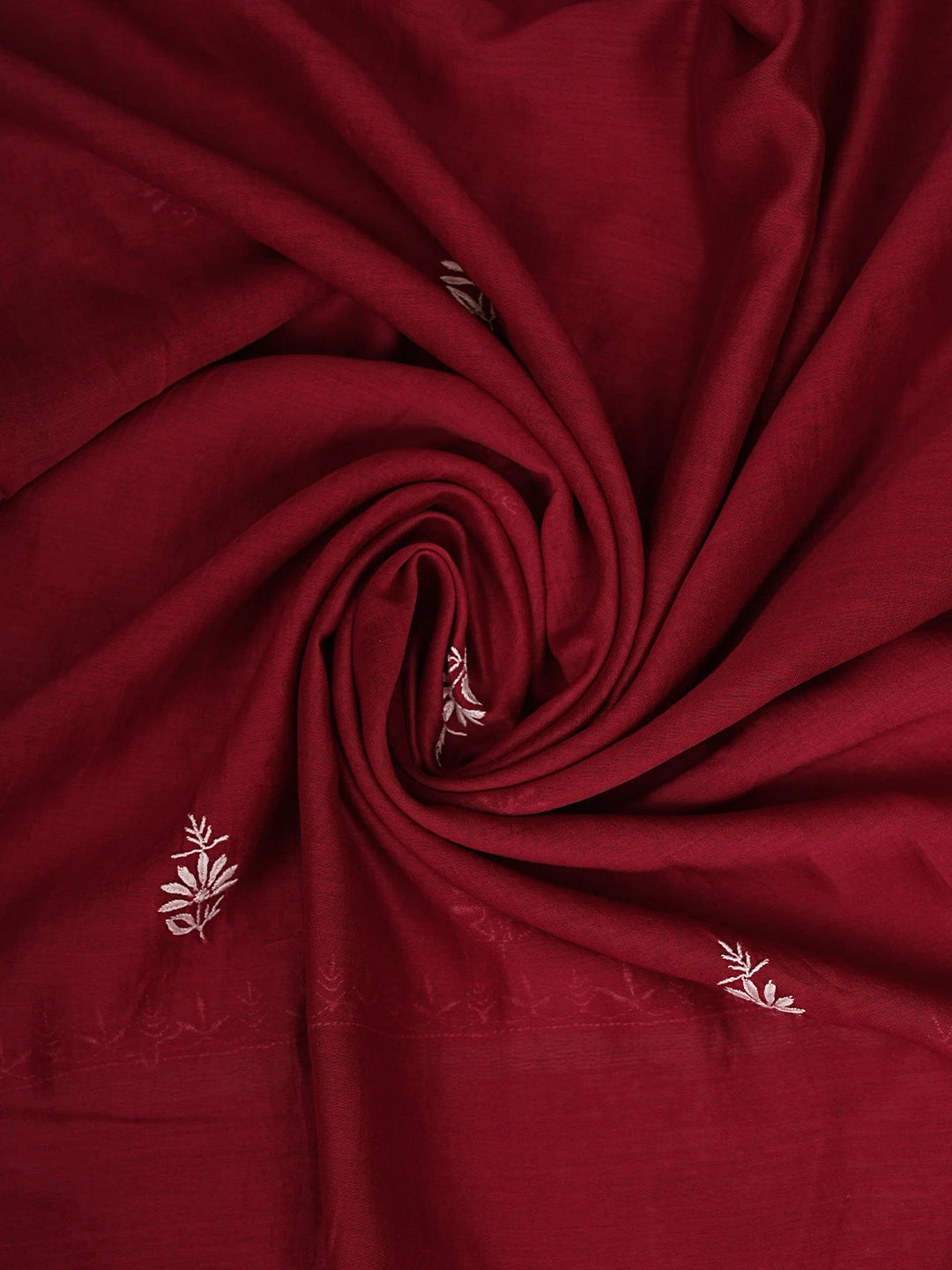 Ada Hand Embroidered Maroon Chanderi Lucknowi Chikankari Unstitched Kurta Dupatta Set 01A923333