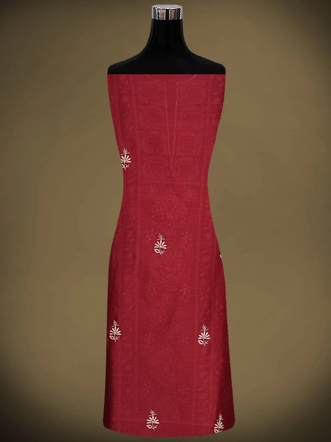 Ada Hand Embroidered Maroon Chanderi Lucknowi Chikankari Unstitched Kurta Dupatta Set 01A923333