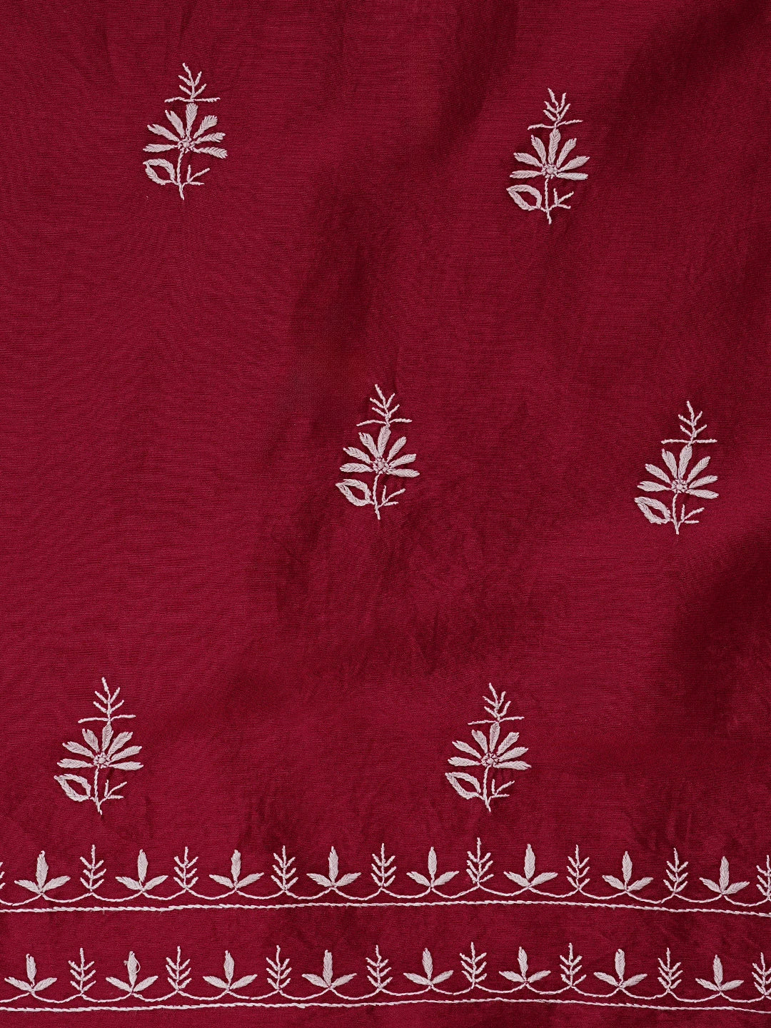 Ada Hand Embroidered Maroon Chanderi Lucknowi Chikankari Unstitched Kurta Dupatta Set 01A923333