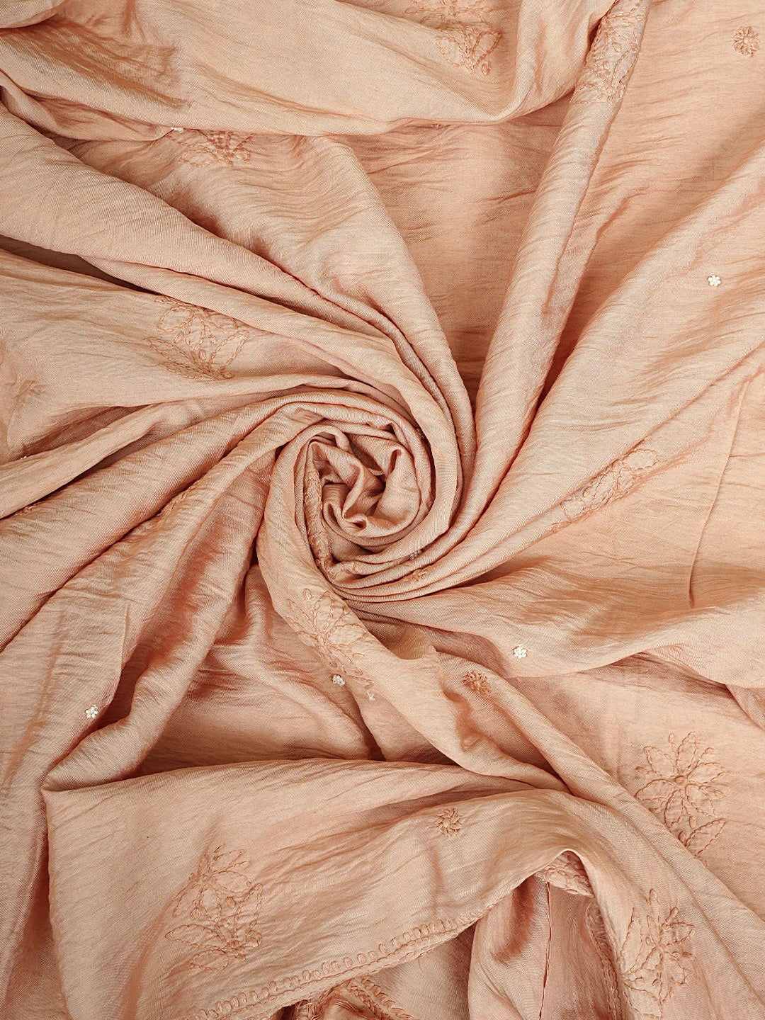 Ada Hand Embroidered Peach Parfait Chanderi Lucknowi Chikankari Unstitched Kurta Dupatta Set With Zari Work 01A890237