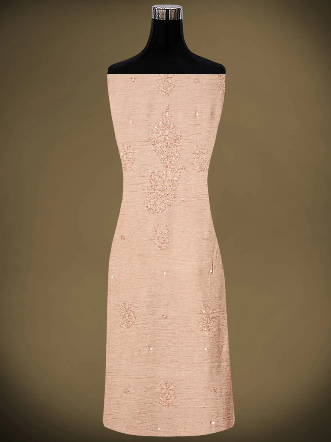 Ada Hand Embroidered Peach Parfait Chanderi Lucknowi Chikankari Unstitched Kurta Dupatta Set With Zari Work 01A890237