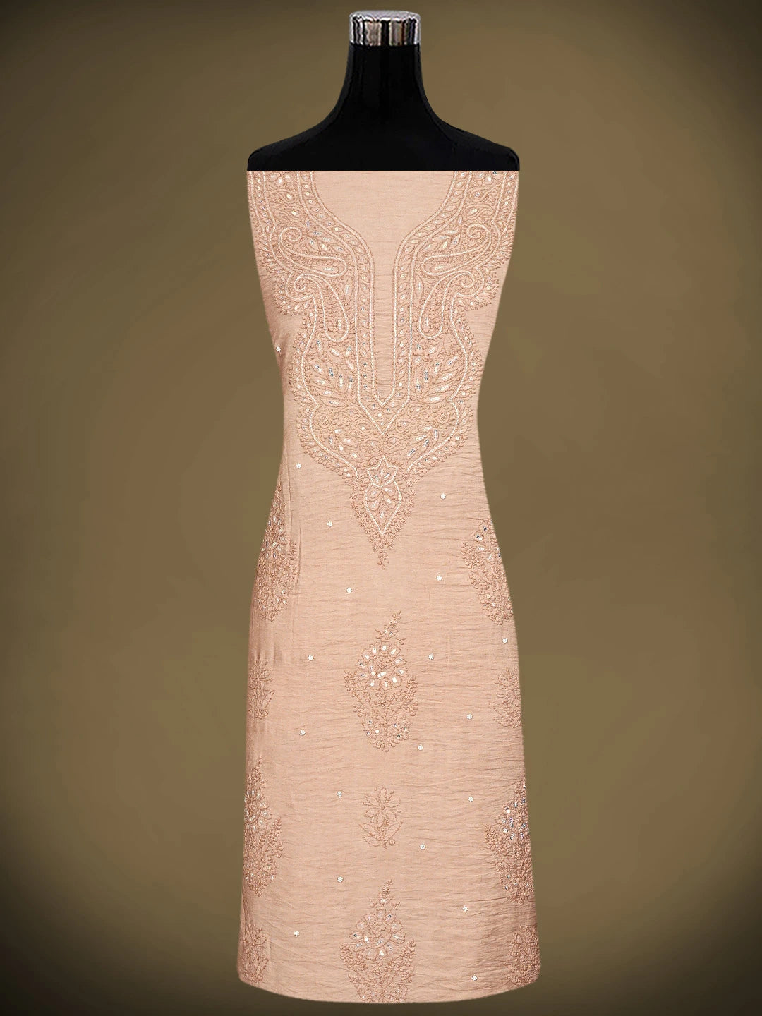 Ada Hand Embroidered Peach Parfait Chanderi Lucknowi Chikankari Unstitched Kurta Dupatta Set With Zari Work 01A890237