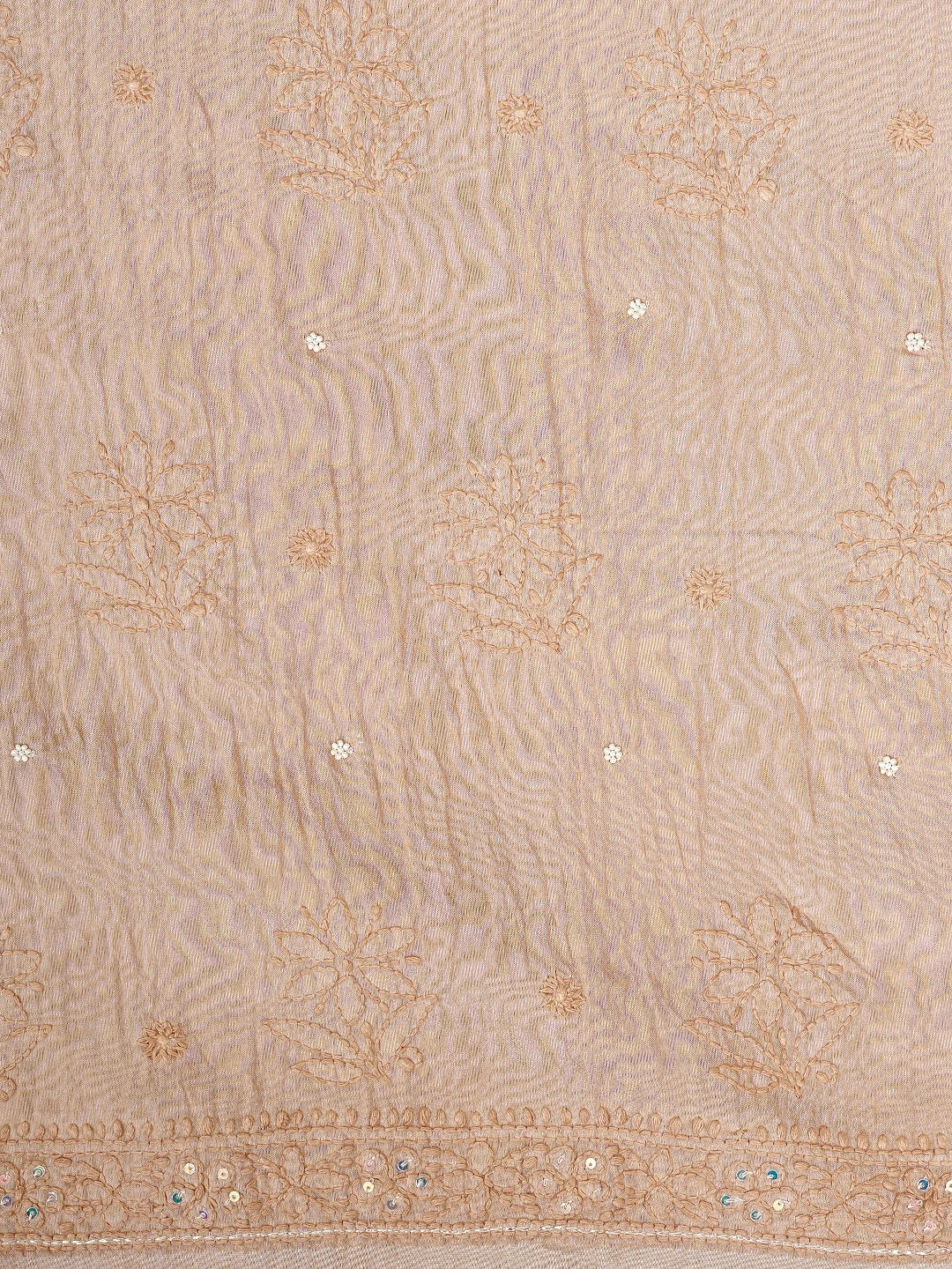 Ada Hand Embroidered Peach Parfait Chanderi Lucknowi Chikankari Unstitched Kurta Dupatta Set With Zari Work 01A890237