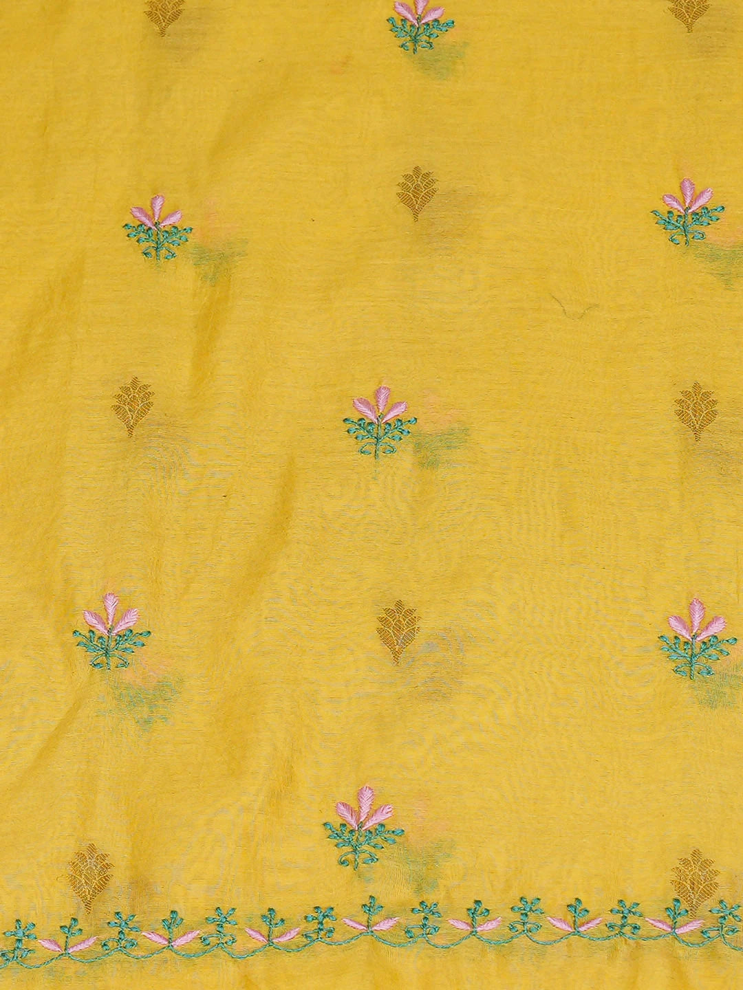 Ada Hand Embroidered Mustard Yellow Chanderi Lucknowi Chikankari Unstitched Kurta Dupatta Set 01A918367