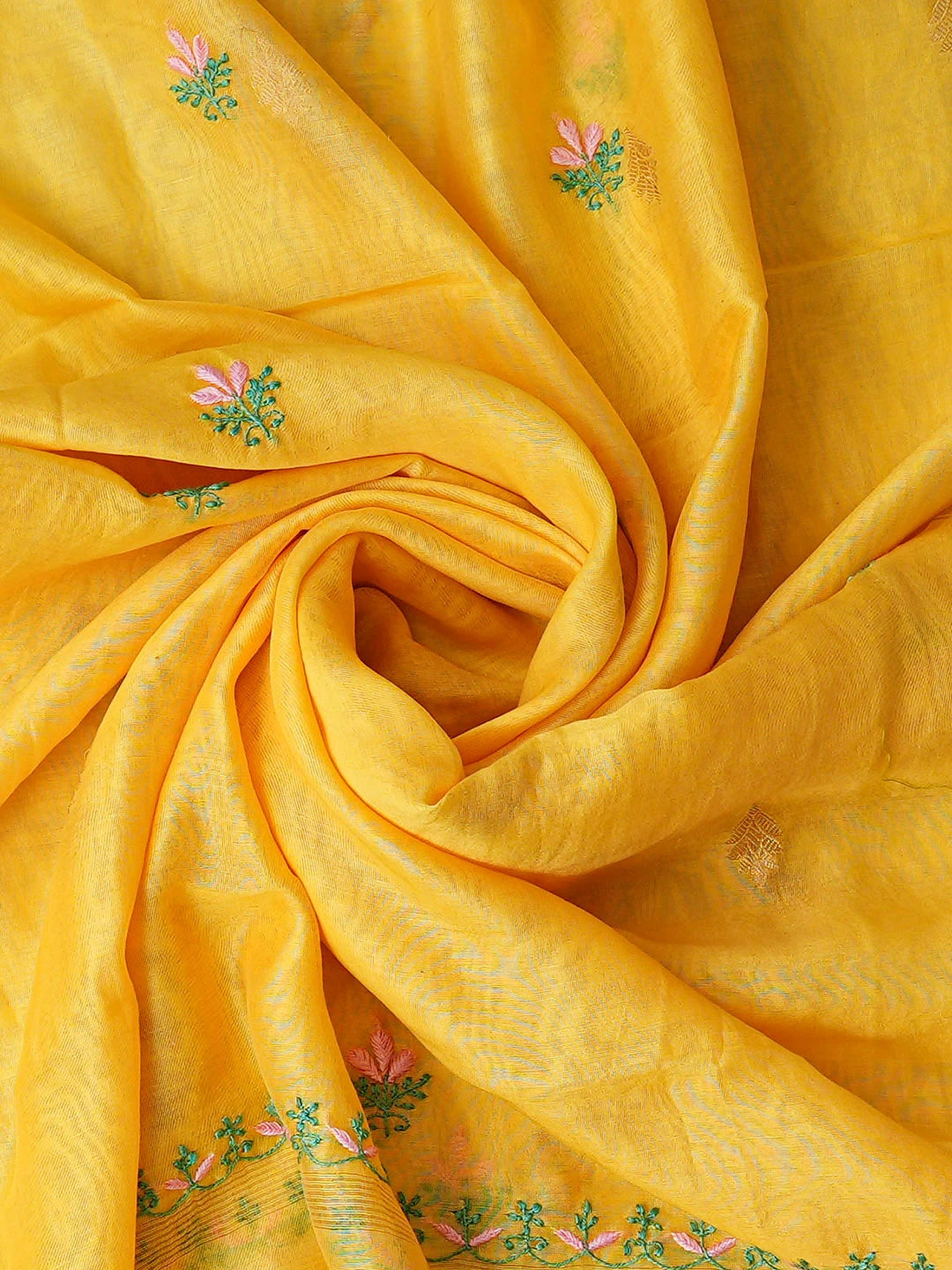 Ada Hand Embroidered Mustard Yellow Chanderi Lucknowi Chikankari Unstitched Kurta Dupatta Set 01A918367