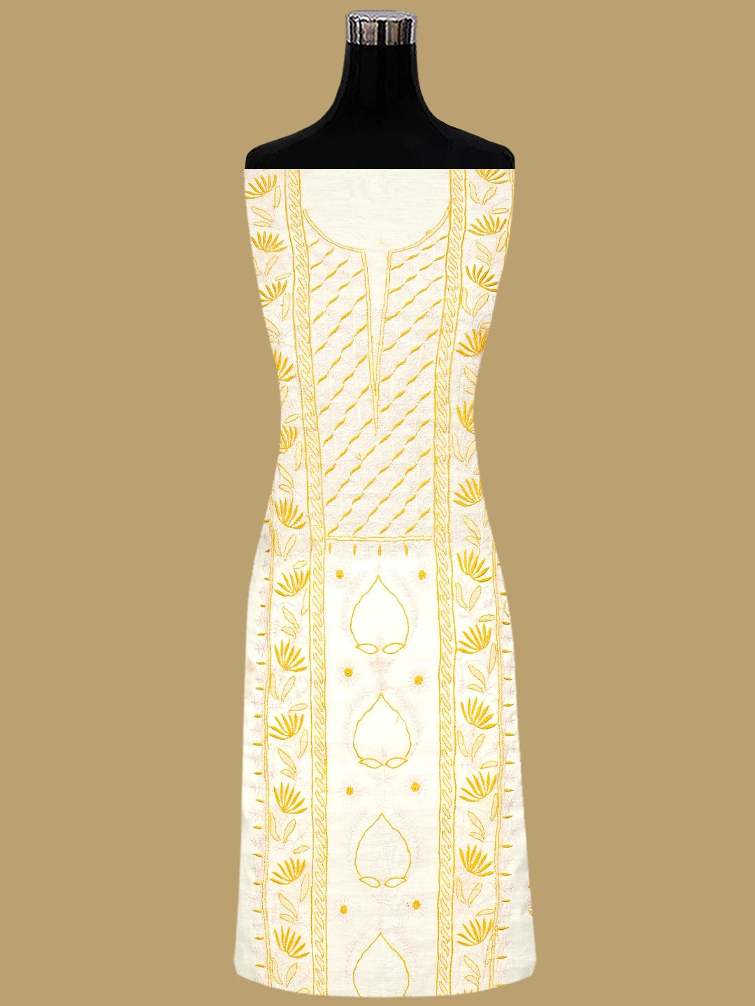 Ada Hand Embroidered White Cornsilk  Chanderi Lucknowi Chikankari Unstitched Kurta Dupatta Set 01A903152