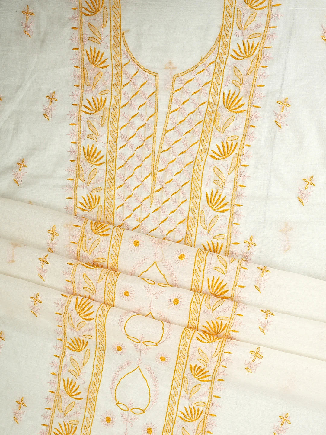 Ada Hand Embroidered White Cornsilk  Chanderi Lucknowi Chikankari Unstitched Kurta Dupatta Set 01A903152