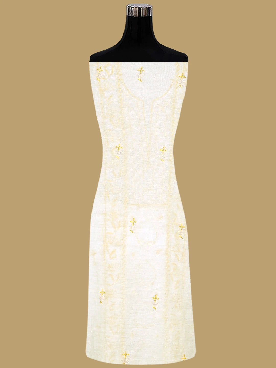 Ada Hand Embroidered White Cornsilk  Chanderi Lucknowi Chikankari Unstitched Kurta Dupatta Set 01A903152