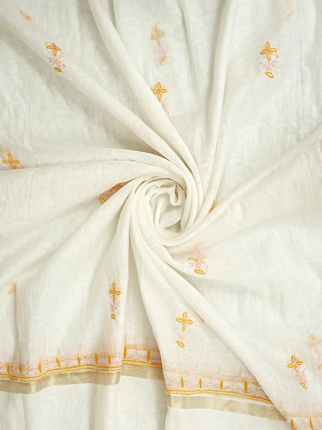 Ada Hand Embroidered White Cornsilk  Chanderi Lucknowi Chikankari Unstitched Kurta Dupatta Set 01A903152