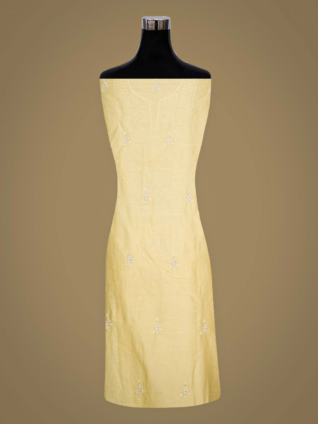 Ada Hand Embroidered Beige Chanderi Lucknowi Chikankari Unstitched Kurta Dupatta Set With Sequinned Work 01A778463