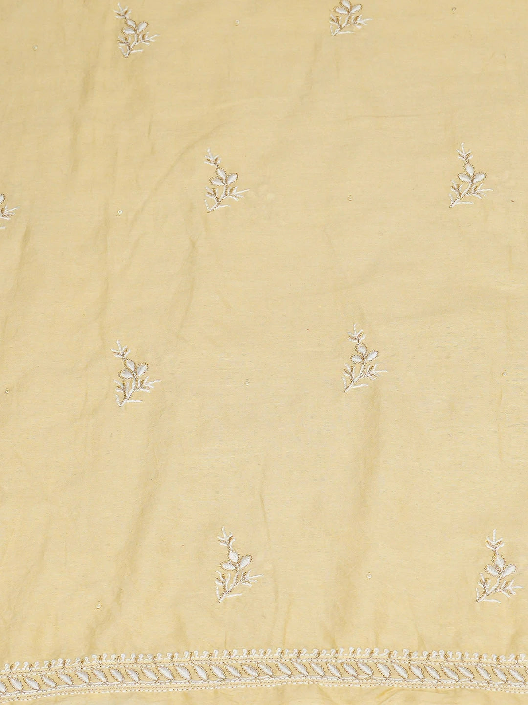 Ada Hand Embroidered Beige Chanderi Lucknowi Chikankari Unstitched Kurta Dupatta Set With Sequinned Work 01A778463
