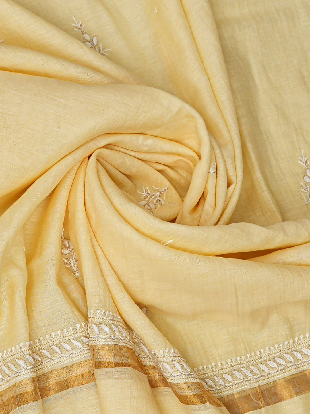 Ada Hand Embroidered Beige Chanderi Lucknowi Chikankari Unstitched Kurta Dupatta Set With Sequinned Work 01A778463