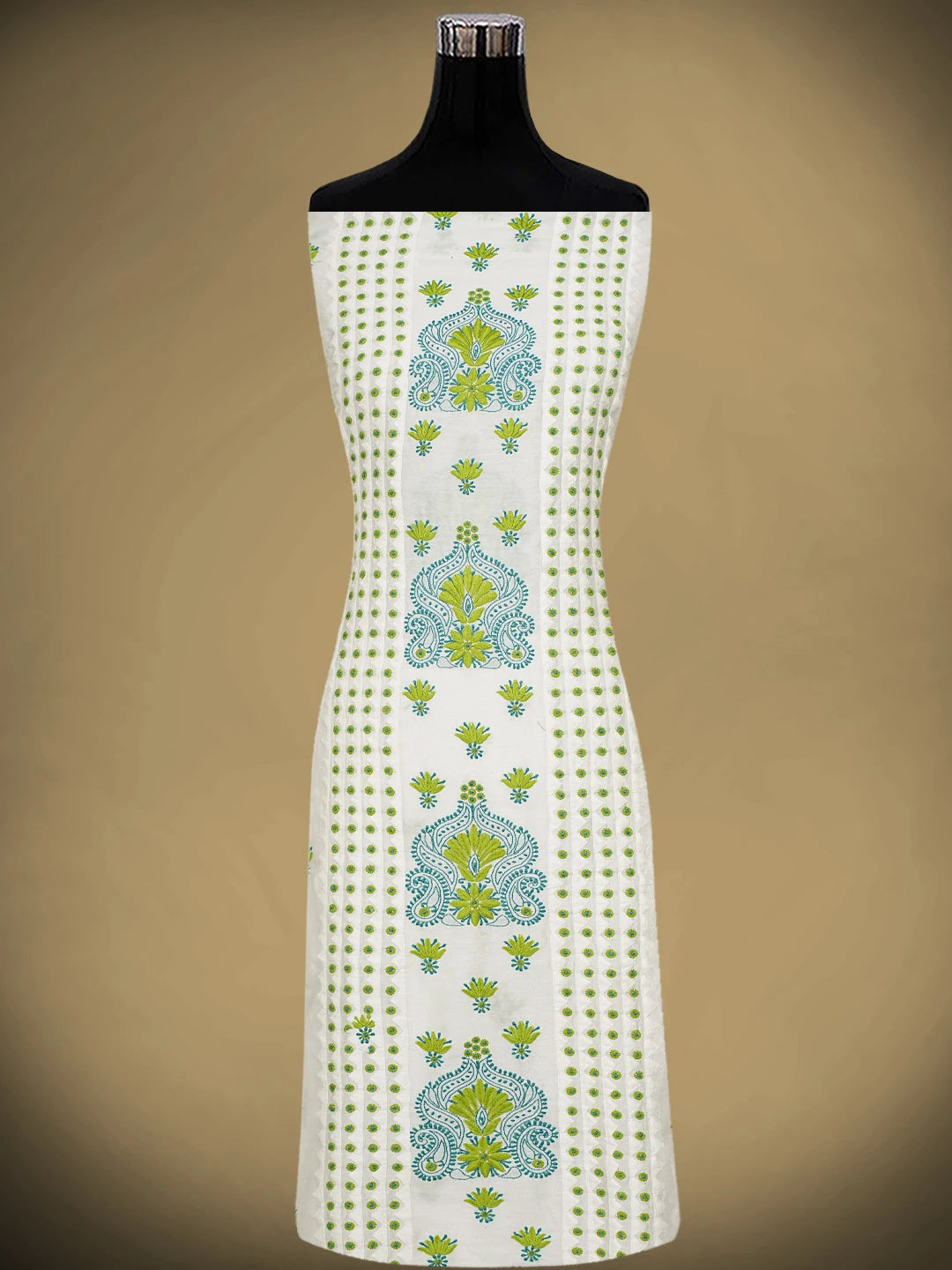 Ada Hand Embroidered White Ivory Chanderi Lucknowi Chikankari Unstitched Kurta Dupatta Set 01A904783