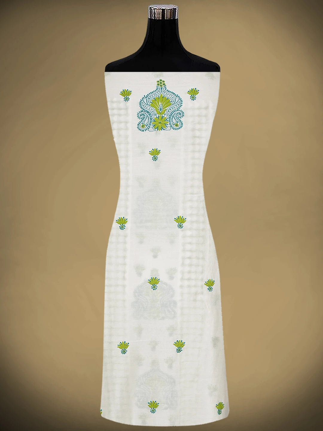 Ada Hand Embroidered White Ivory Chanderi Lucknowi Chikankari Unstitched Kurta Dupatta Set 01A904783