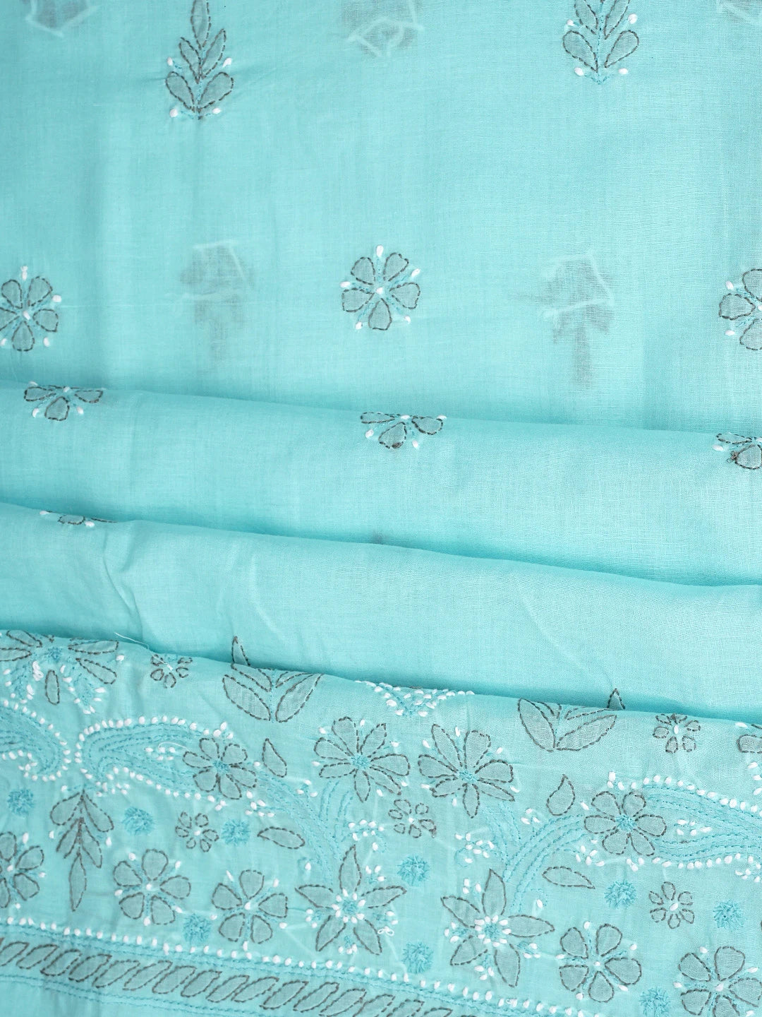 Ada Hand Embroidered Blue Cotton Lucknowi Chikankari Unstitched Suit Piece 01A886788