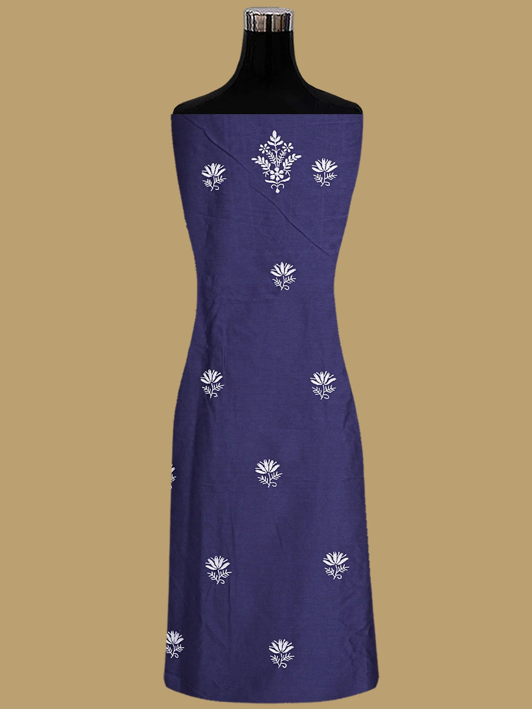 Ada Hand Embroidered Nevy Blue Chanderi Lucknowi Chikankari Unstitched Suit Piece 01A932491