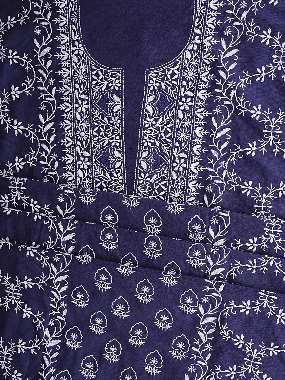 Ada Hand Embroidered Nevy Blue Chanderi Lucknowi Chikankari Unstitched Suit Piece 01A932491