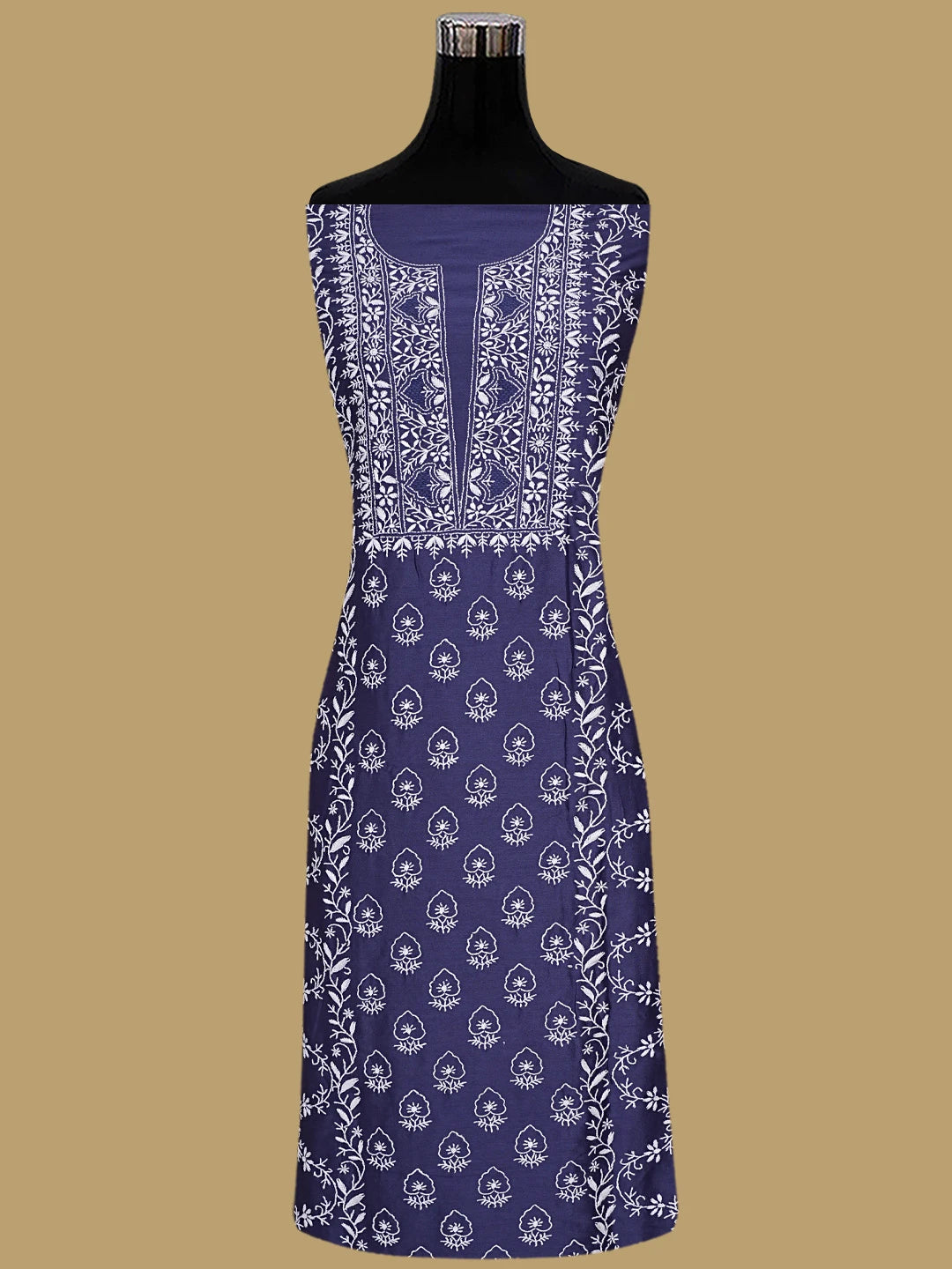 Ada Hand Embroidered Nevy Blue Chanderi Lucknowi Chikankari Unstitched Suit Piece 01A932491