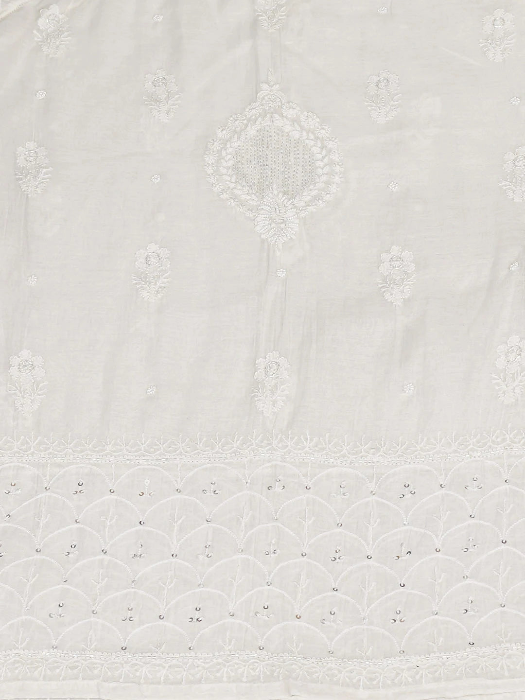 Ada Hand Embroidered White Chanderi Lucknowi Chikankari Semi-Stitched Kurta Dupatta Set With Cutdana Work 01A935509