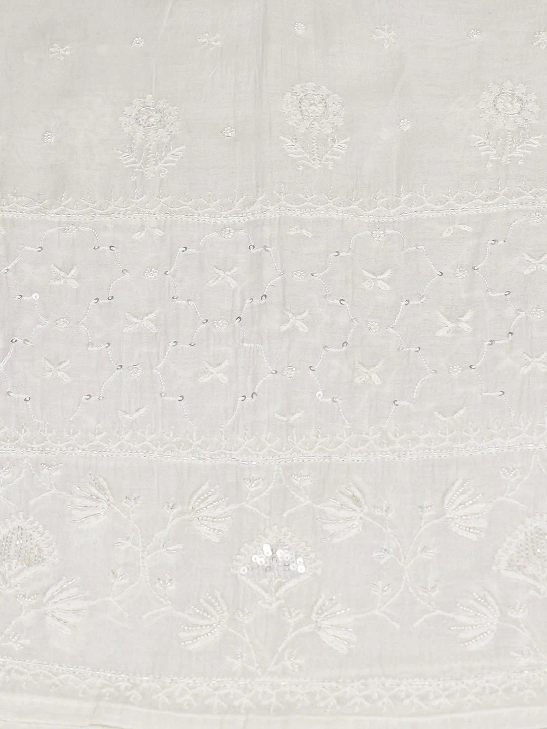 Ada Hand Embroidered White Chanderi Lucknowi Chikankari Semi-Stitched Kurta Dupatta Set With Sequinned Work 01A935321