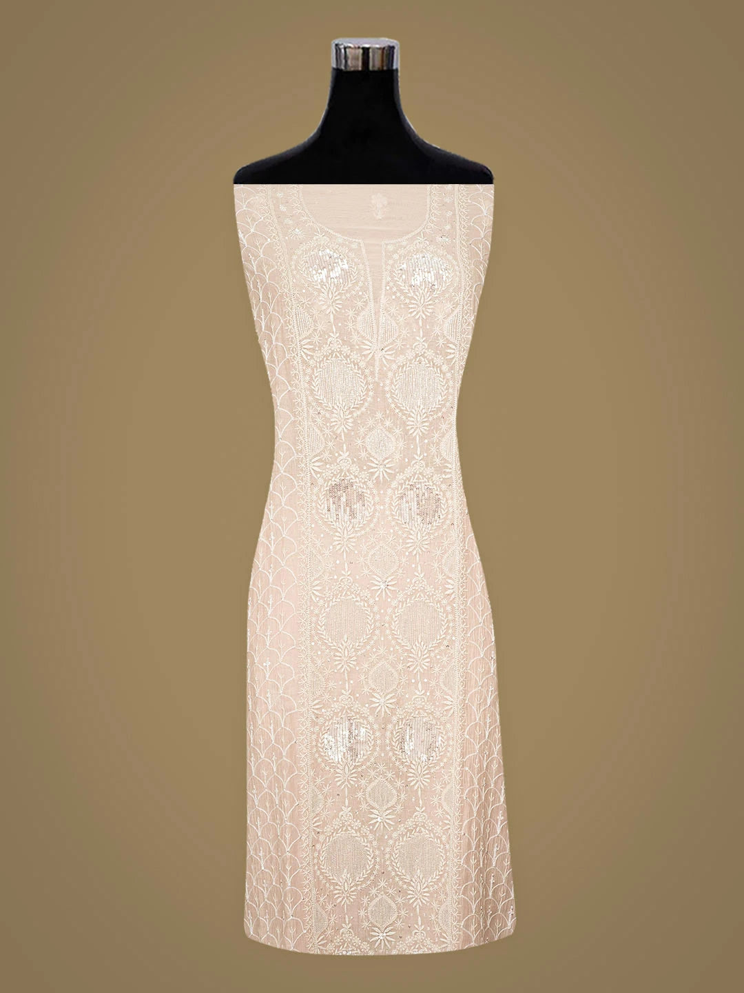 Ada Hand Embroidered Peach Chanderi Lucknowi Chikankari Semi-Stitched Kurta Dupatta Set With Sequinned Work 01A935505