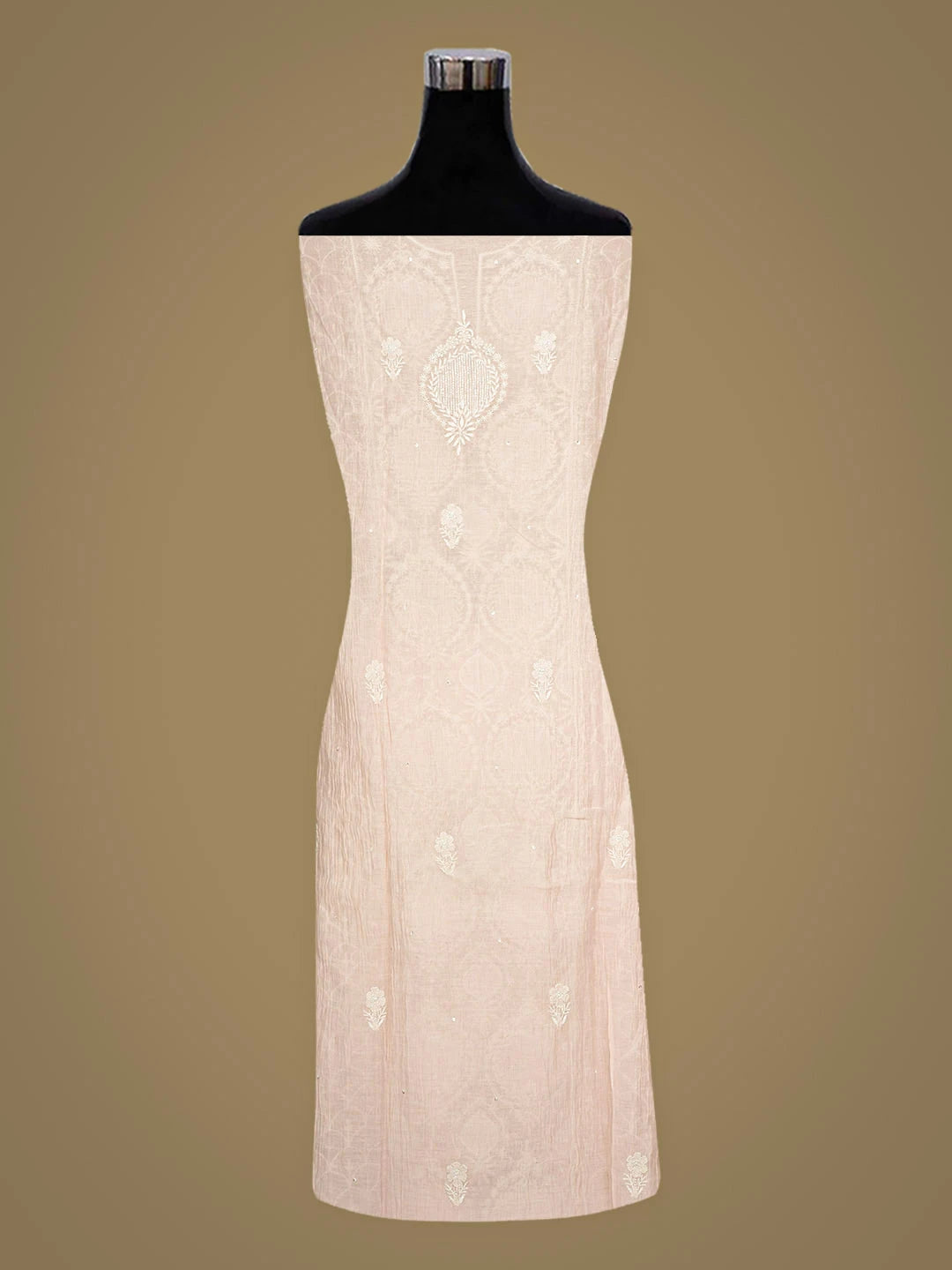 Ada Hand Embroidered Peach Chanderi Lucknowi Chikankari Semi-Stitched Kurta Dupatta Set With Sequinned Work 01A935505