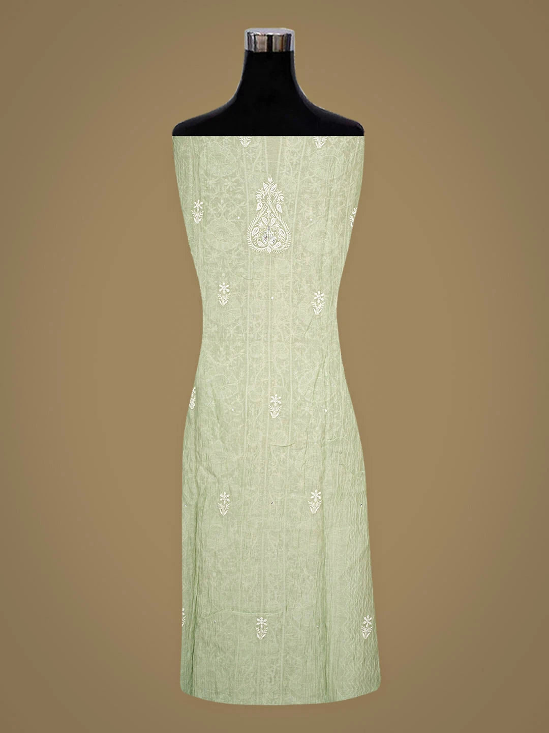 Ada Hand Embroidered Green Chanderi Lucknowi Chikankari Semi-Stitched Kurta Dupatta Set With Pearl Work 01A935423