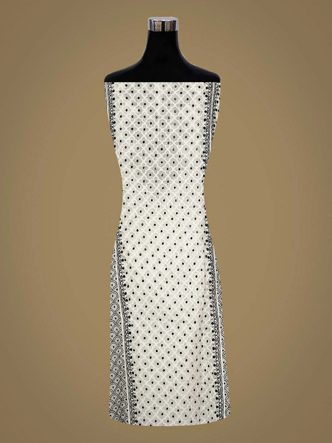 Ada Hand Embroidered White Chanderi Lucknowi Chikankari Semi-Stitched Kurta Dupatta Set With Cutdana Work 01A935333