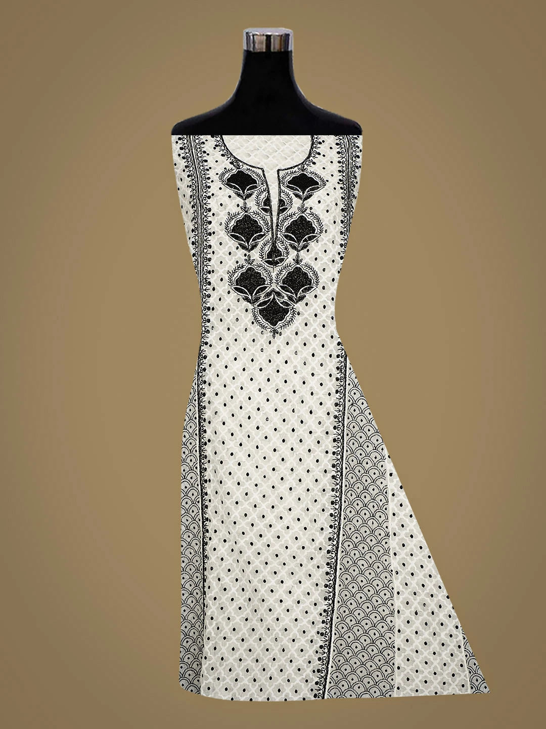Ada Hand Embroidered White Chanderi Lucknowi Chikankari Semi-Stitched Kurta Dupatta Set With Cutdana Work 01A935333