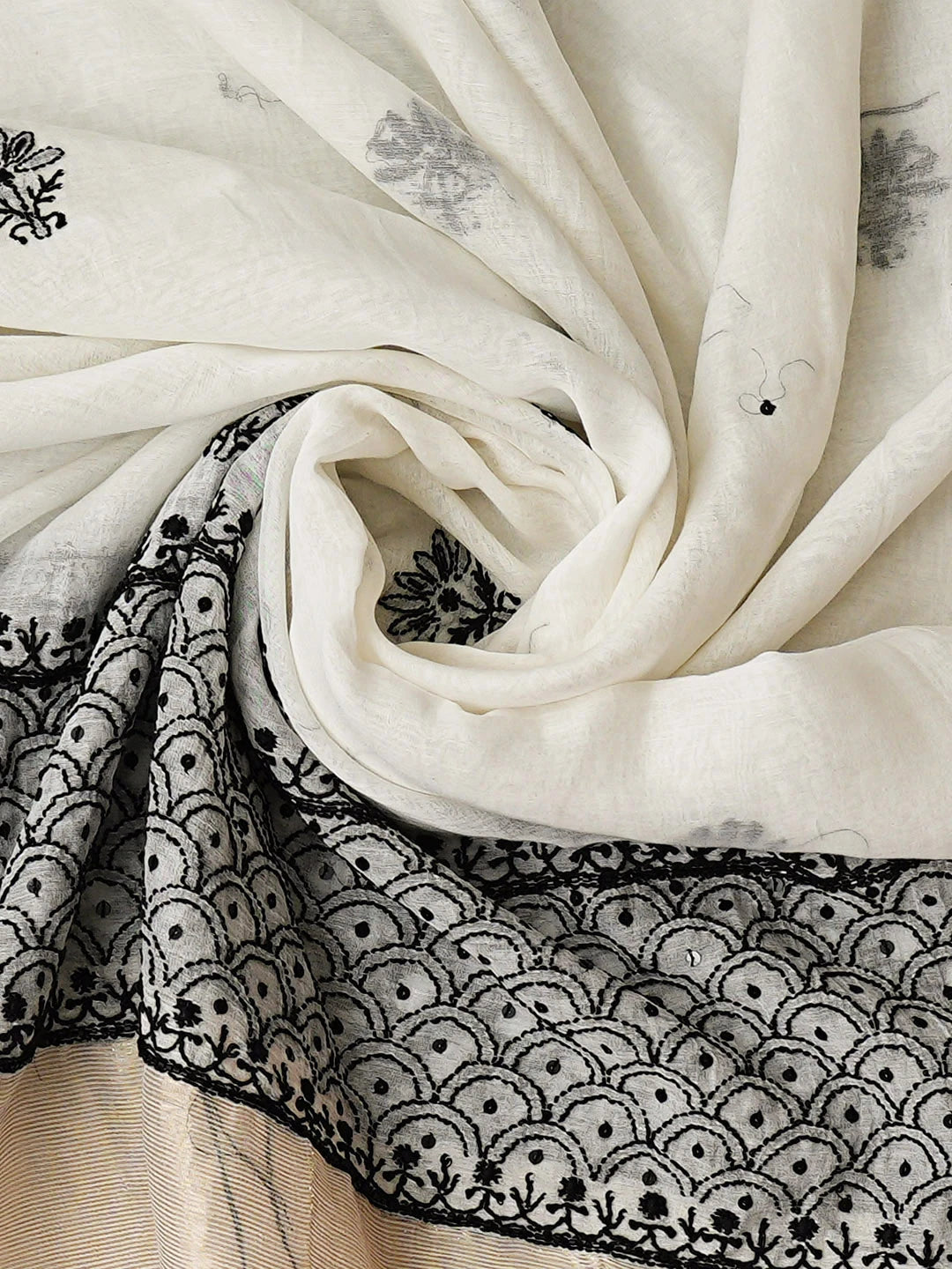 Ada Hand Embroidered White Chanderi Lucknowi Chikankari Semi-Stitched Kurta Dupatta Set With Cutdana Work 01A935333