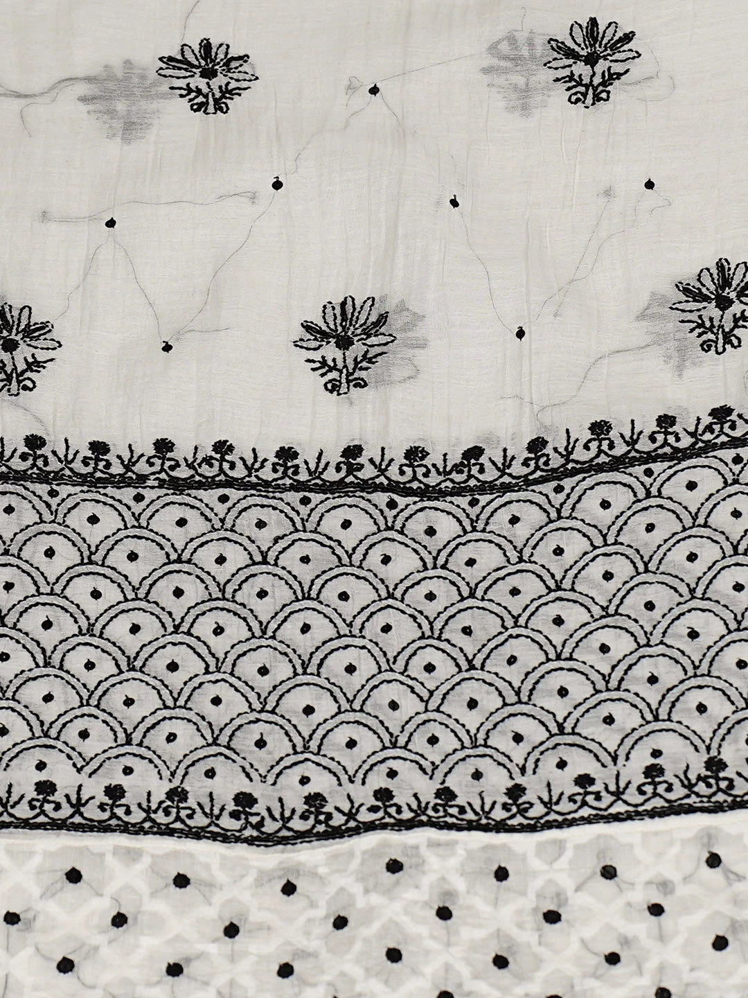 Ada Hand Embroidered White Chanderi Lucknowi Chikankari Semi-Stitched Kurta Dupatta Set With Cutdana Work 01A935333