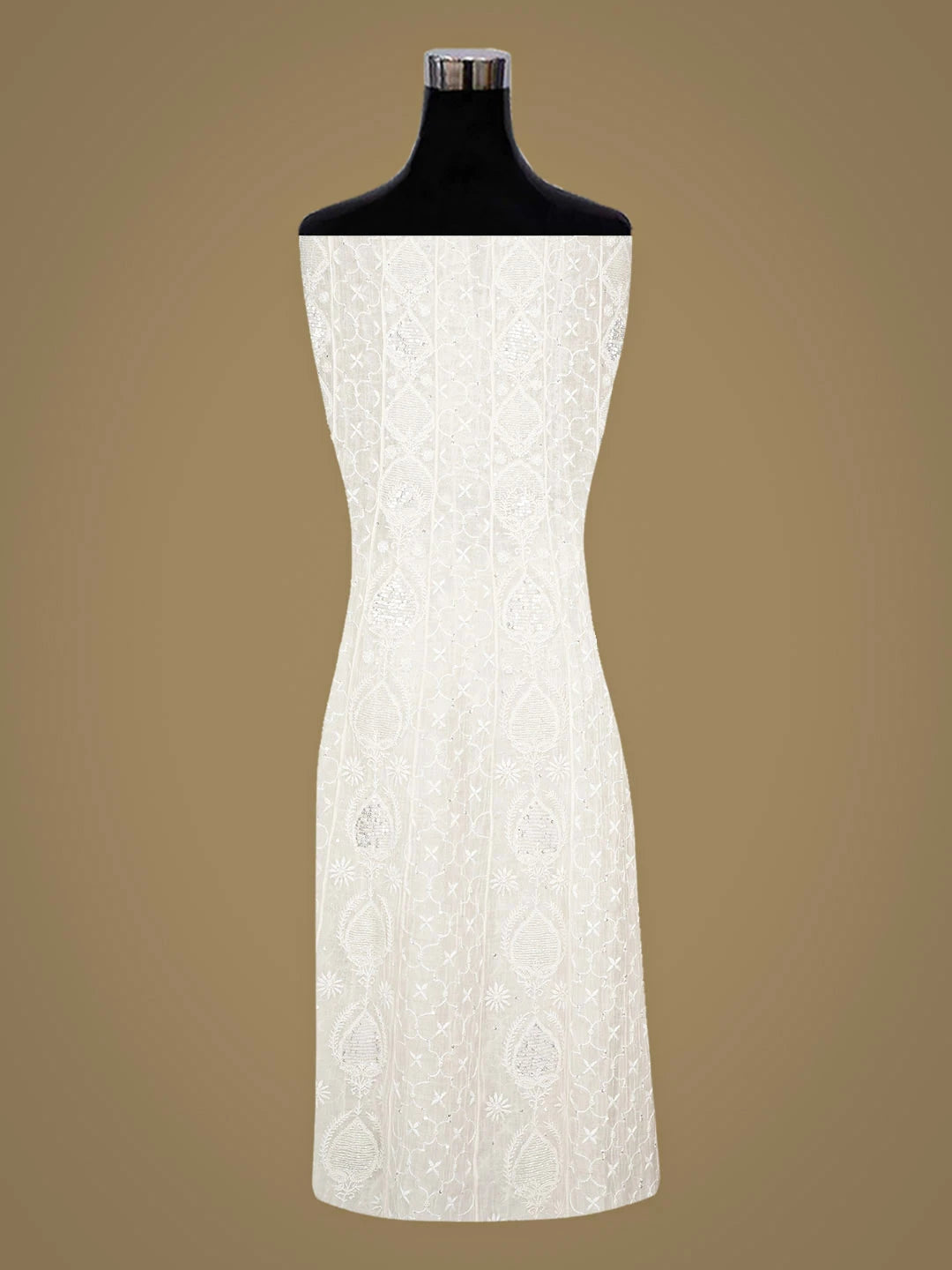 Ada Hand Embroidered White Chanderi  Lucknowi Chikankari Semi-Stitched Anarkali Kurta Dupatta Set With Cutdana Work 01A935512