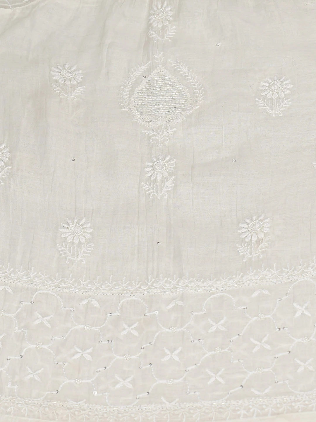 Ada Hand Embroidered White Chanderi  Lucknowi Chikankari Semi-Stitched Anarkali Kurta Dupatta Set With Cutdana Work 01A935512