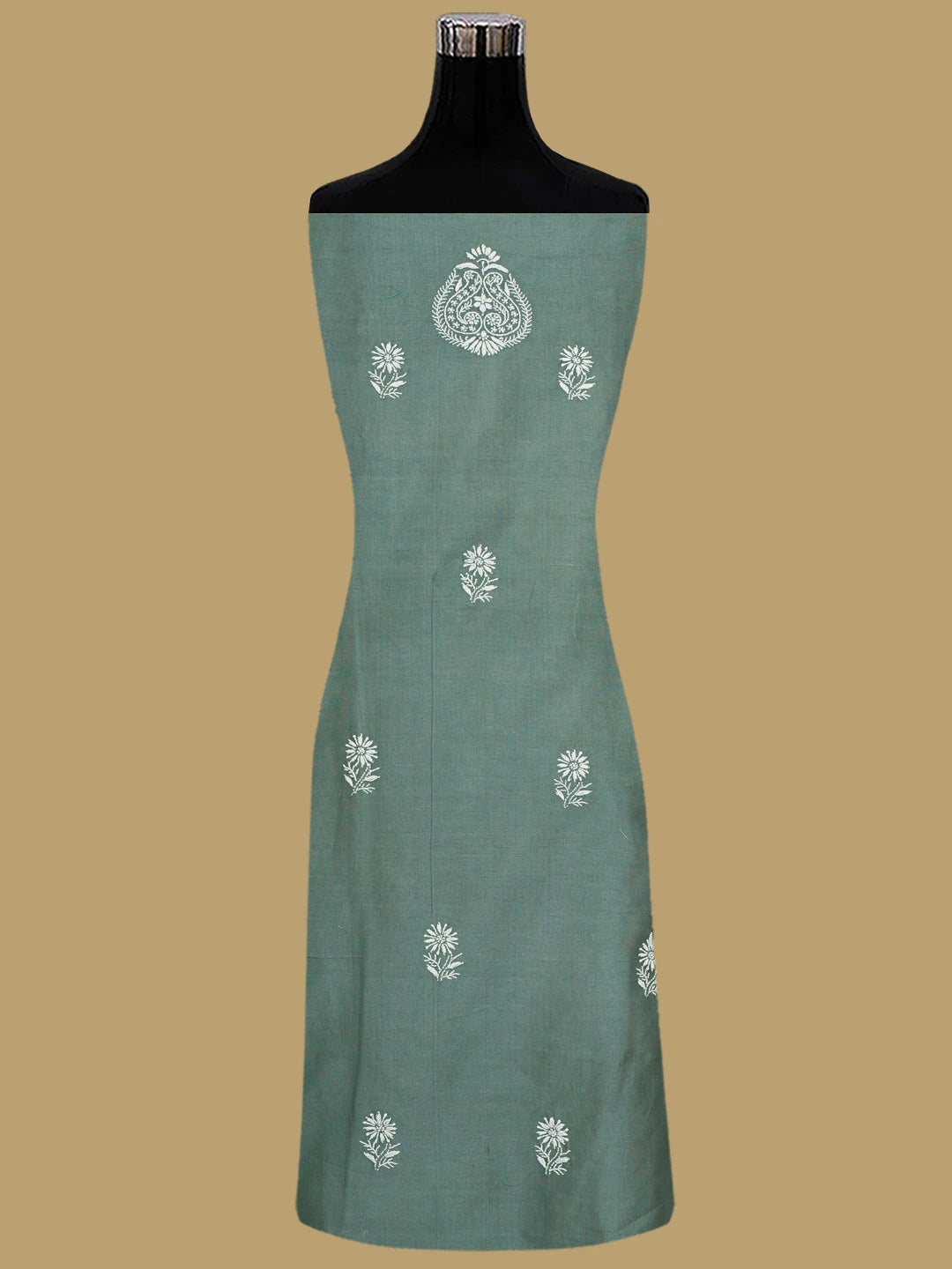 Ada Hand Embroidered Xanadu Grey Chanderi Lucknowi Chikankari Unstitched Suit Piece 01A932514
