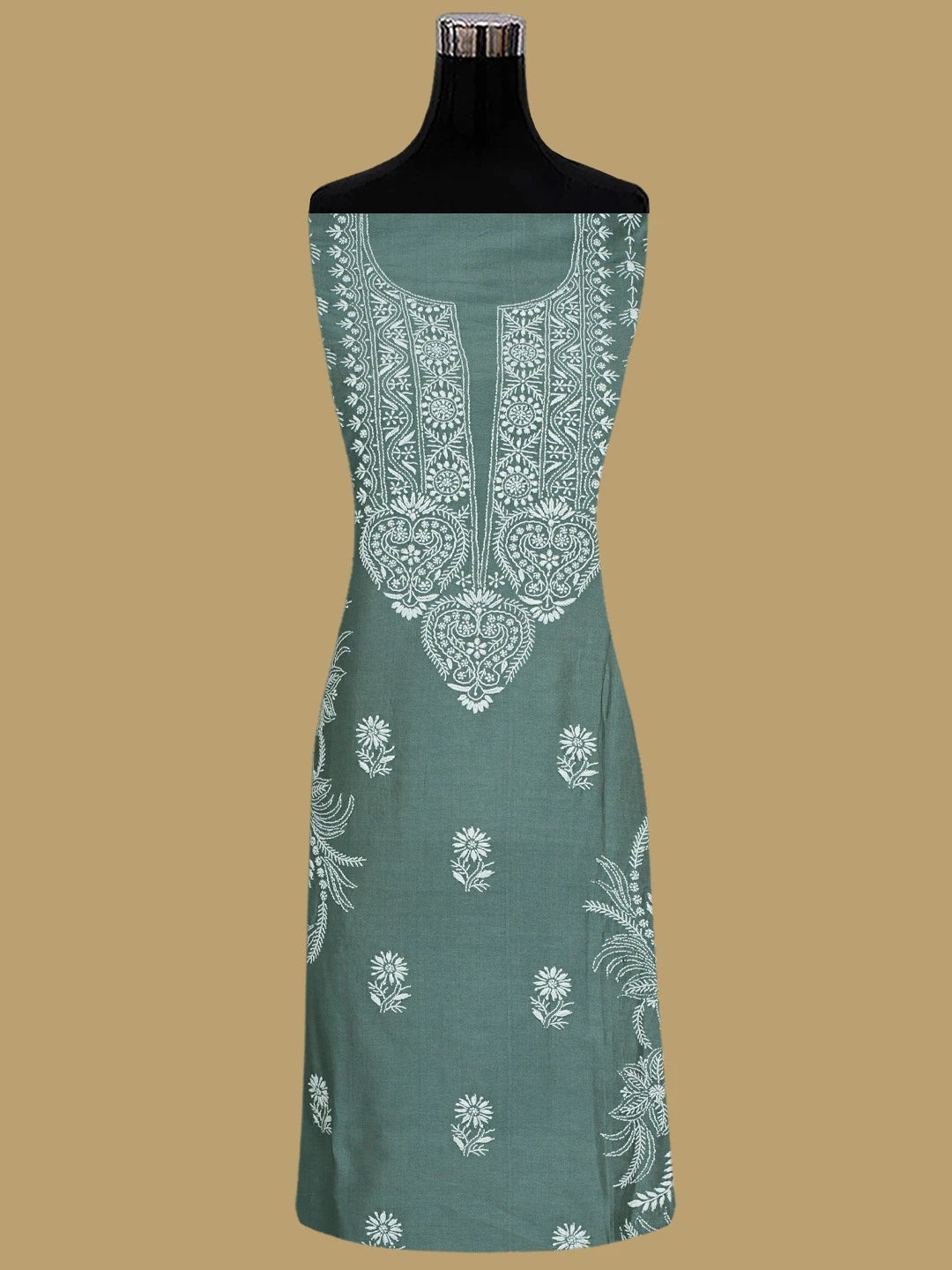 Ada Hand Embroidered Xanadu Grey Chanderi Lucknowi Chikankari Unstitched Suit Piece 01A932514
