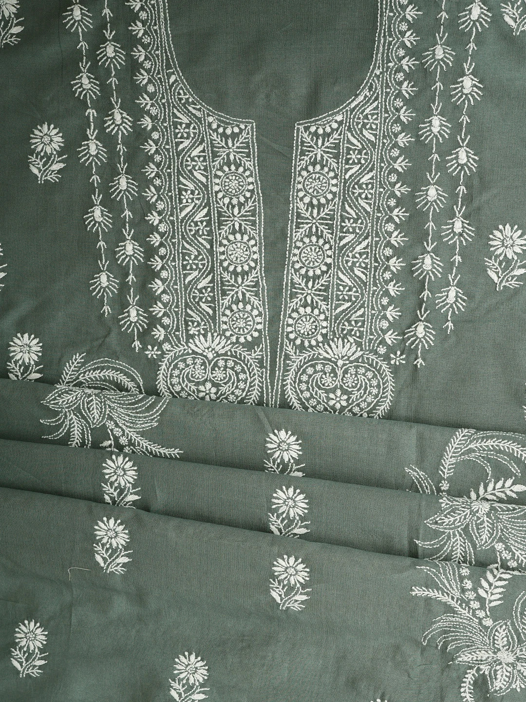 Ada Hand Embroidered Xanadu Grey Chanderi Lucknowi Chikankari Unstitched Suit Piece 01A932514