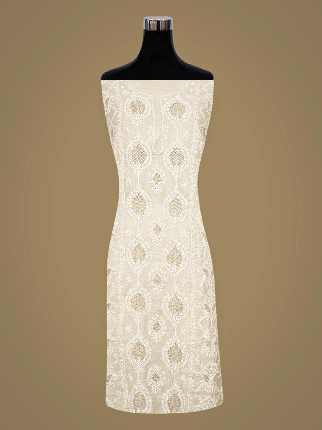 Ada Hand Embroidered Fawn Tissue Lucknowi Chikankari Unstitched Kurta Dupatta Set With Zari Taar Work 01A935241