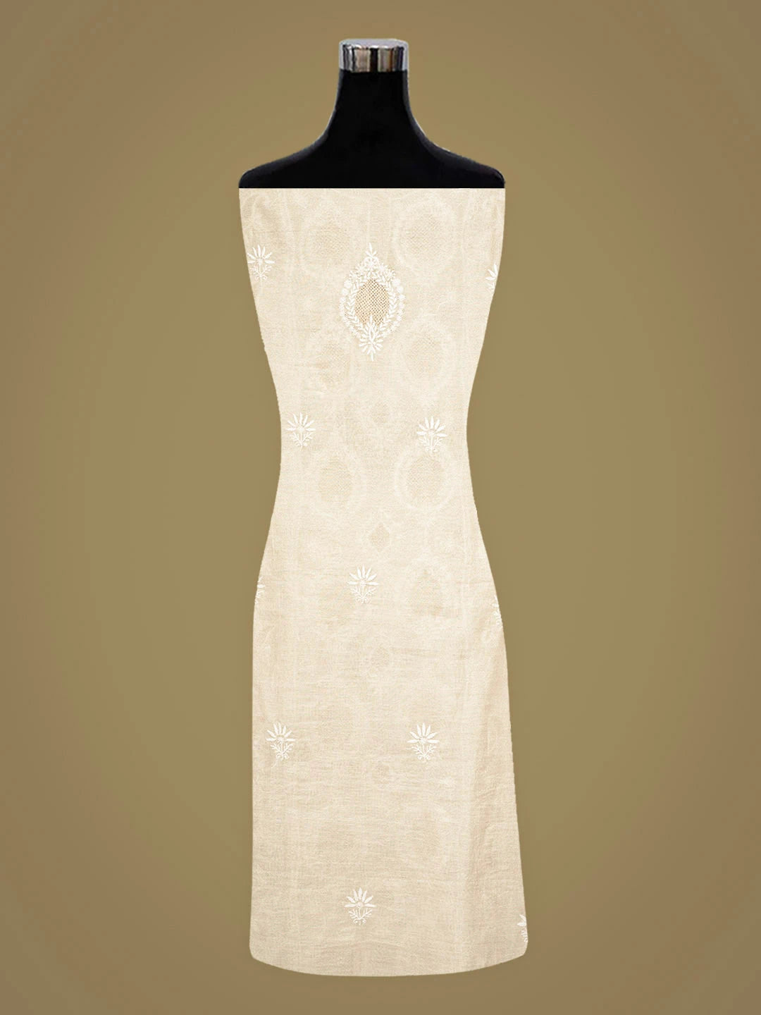 Ada Hand Embroidered Fawn Tissue Lucknowi Chikankari Unstitched Kurta Dupatta Set With Zari Taar Work 01A935241