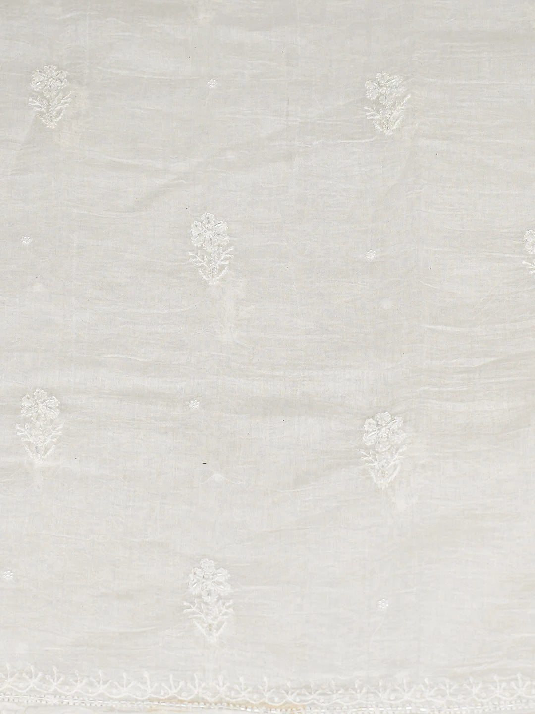 Ada Hand Embroidered White Chanderi Lucknowi Chikankari Unstitched Kurta Dupatta Set With Cutdana Work 01A935248