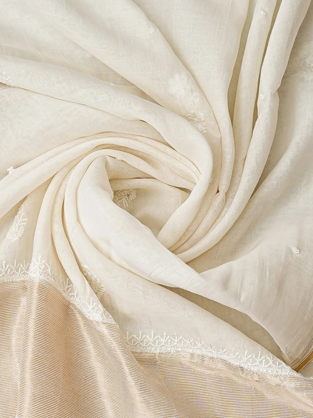 Ada Hand Embroidered White Chanderi Lucknowi Chikankari Unstitched Kurta Dupatta Set With Cutdana Work 01A935248