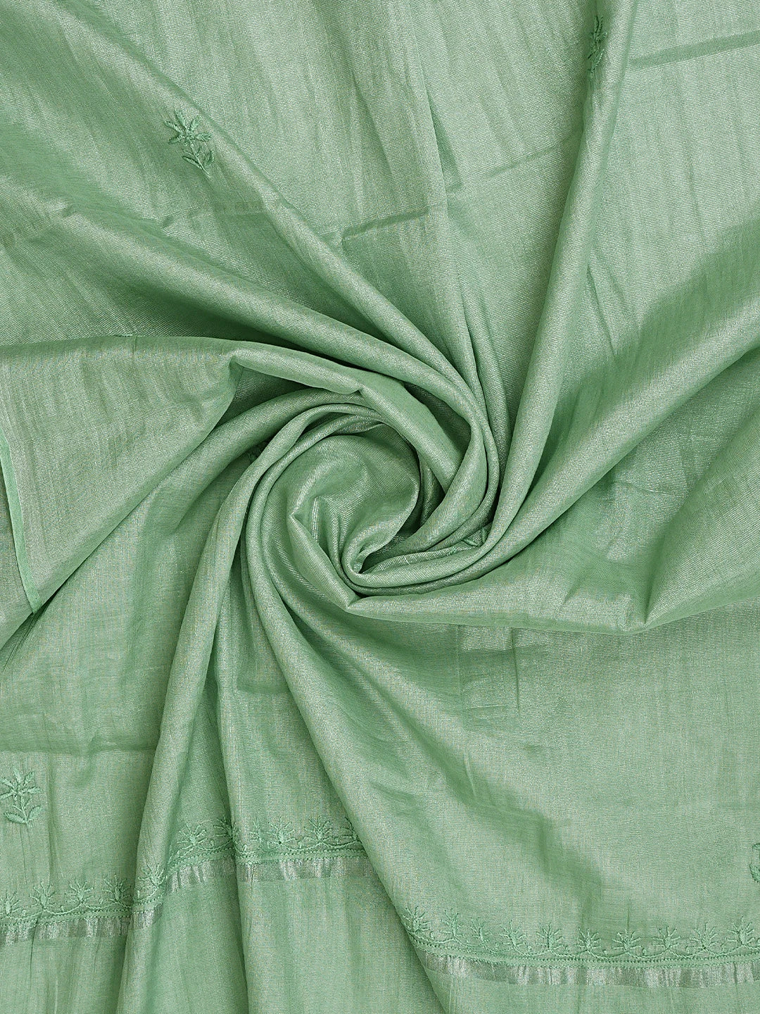 Ada Hand Embroidered Sage Green Tissue Lucknowi Chikankari Unstitched Kurta Dupatta Set 01A901628