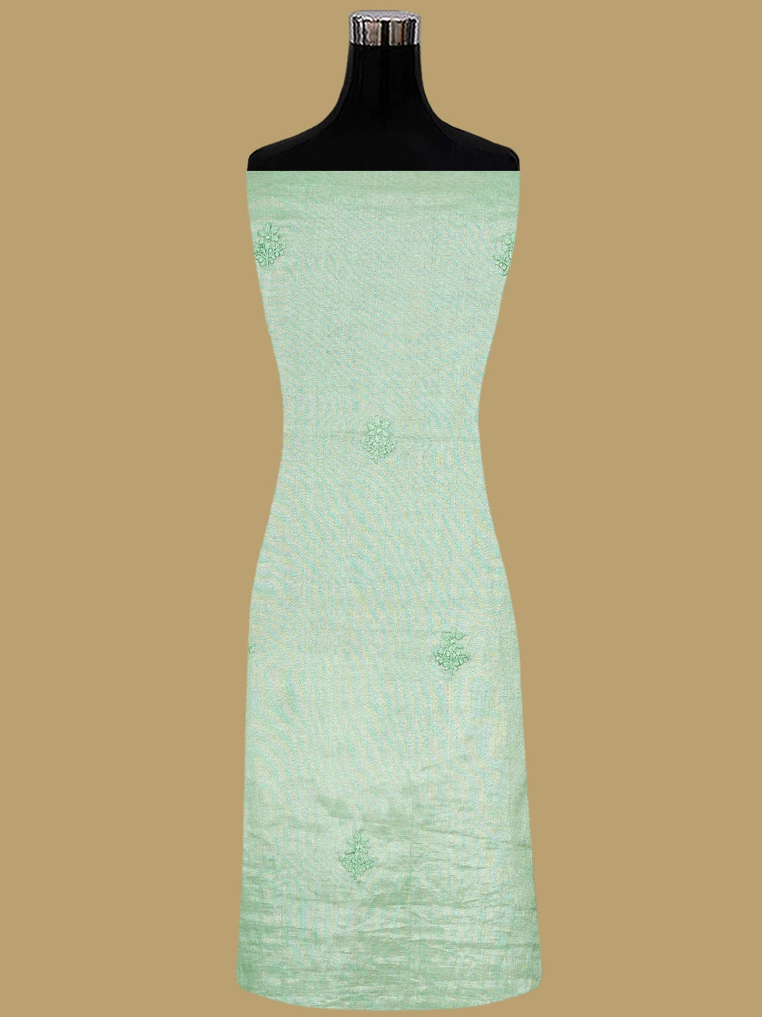 Ada Hand Embroidered Sage Green Tissue Lucknowi Chikankari Unstitched Kurta Dupatta Set 01A901628