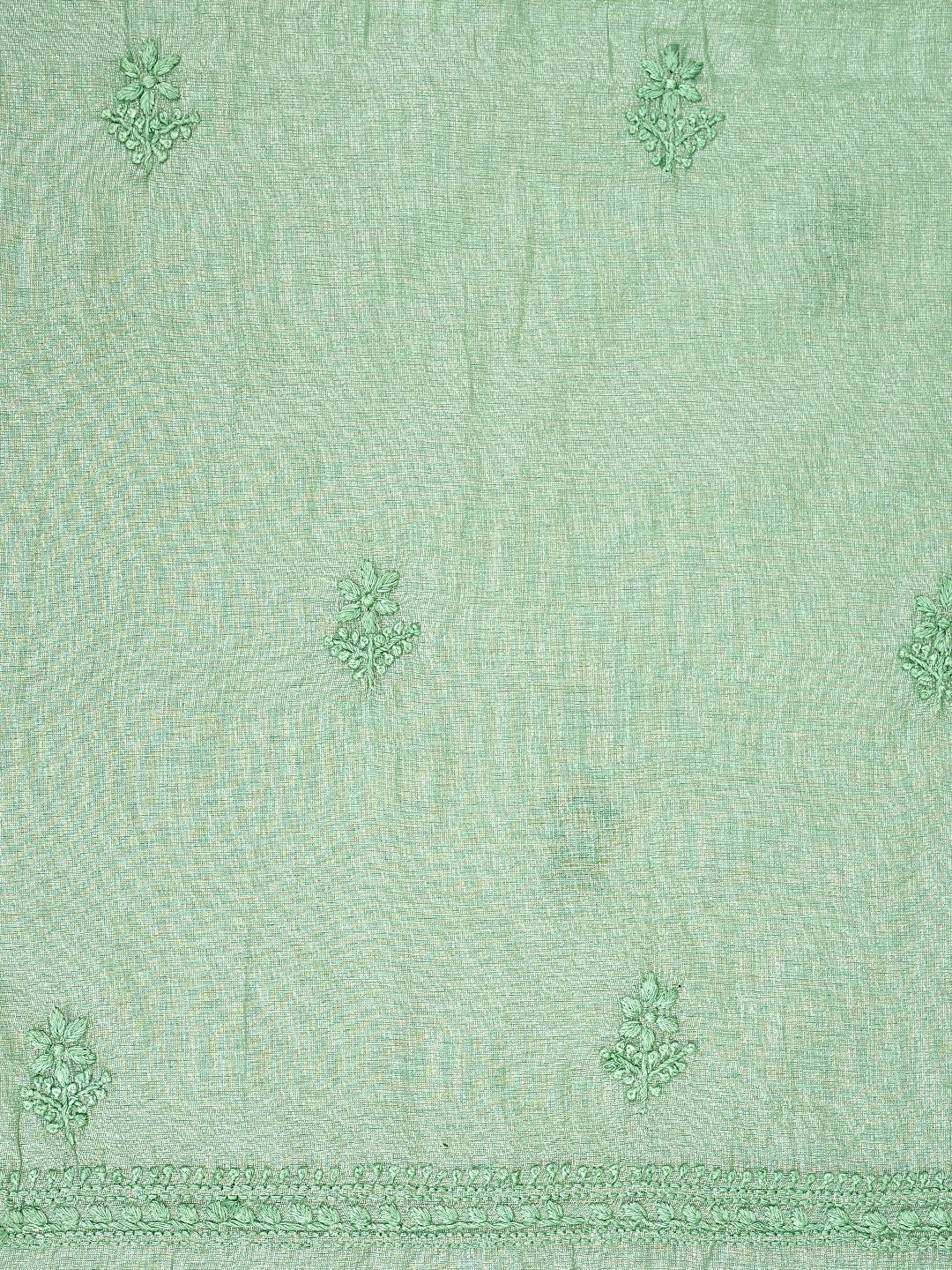 Ada Hand Embroidered Sage Green Tissue Lucknowi Chikankari Unstitched Kurta Dupatta Set 01A901628