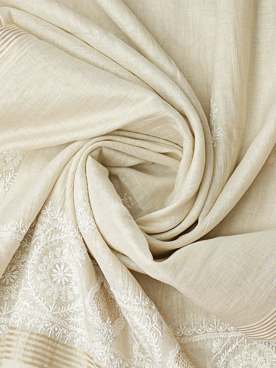 Ada Hand Embroidered Fawn Tissue Lucknowi Chikankari Semi-Stitched Kurta Dupatta Set With Zari Taar Work 01A935237