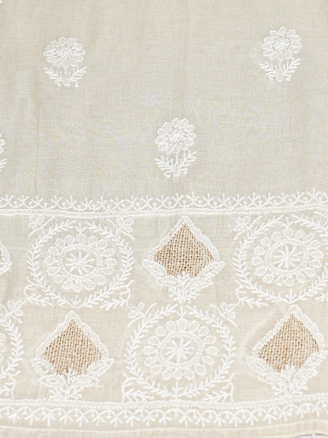 Ada Hand Embroidered Fawn Tissue Lucknowi Chikankari Semi-Stitched Kurta Dupatta Set With Zari Taar Work 01A935237