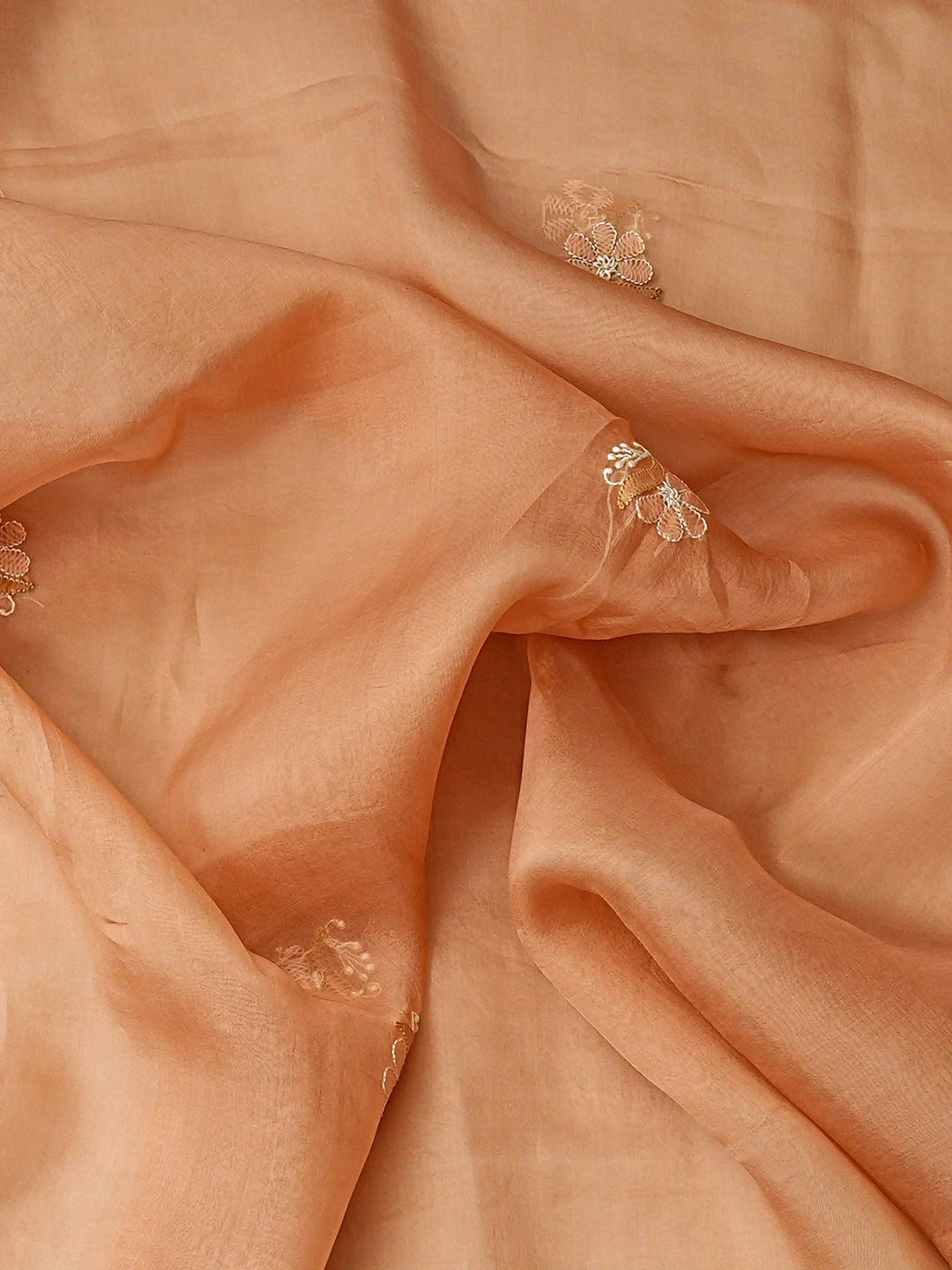Ada Hand Embroidered Sandy Brown Organza Lucknowi Chikankari Unstitched Kurta Dupatta Set 01A895272